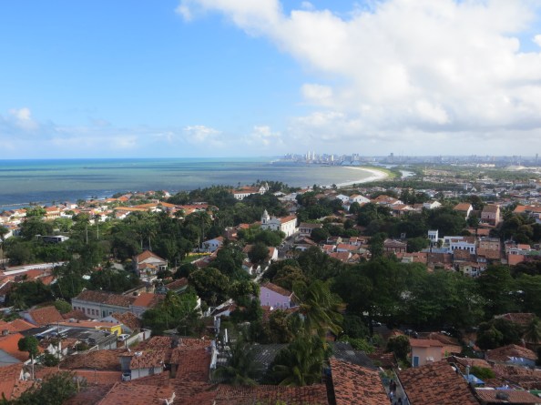 A lookout of Olinda, the high rise of Recife in the distance